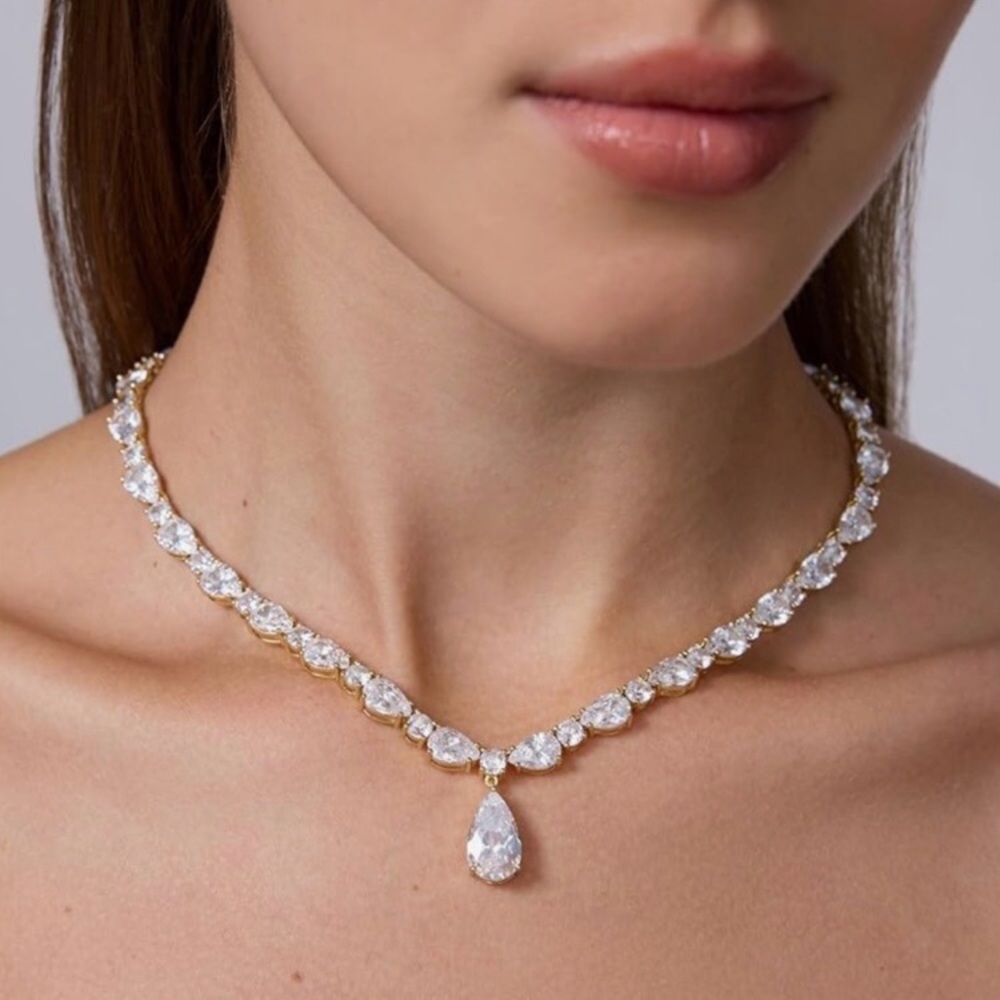 NEW 14K Gold Plated Cubic Zirconia Tennis Necklace